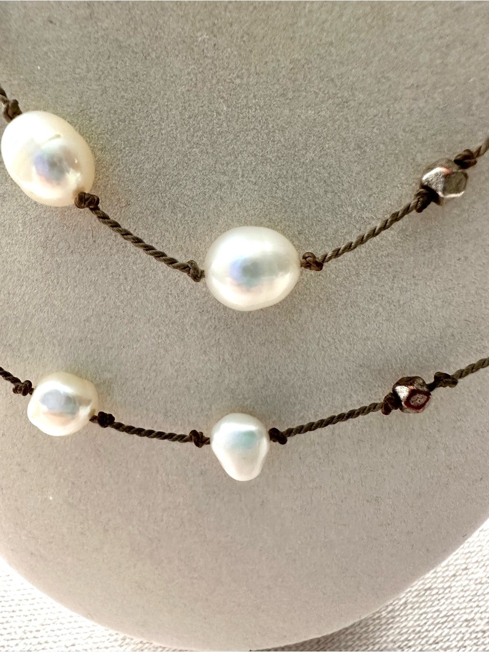 J.Jill Long Pearl Beaded Double Strand Necklace Brown Cord - Picture 3 of 6